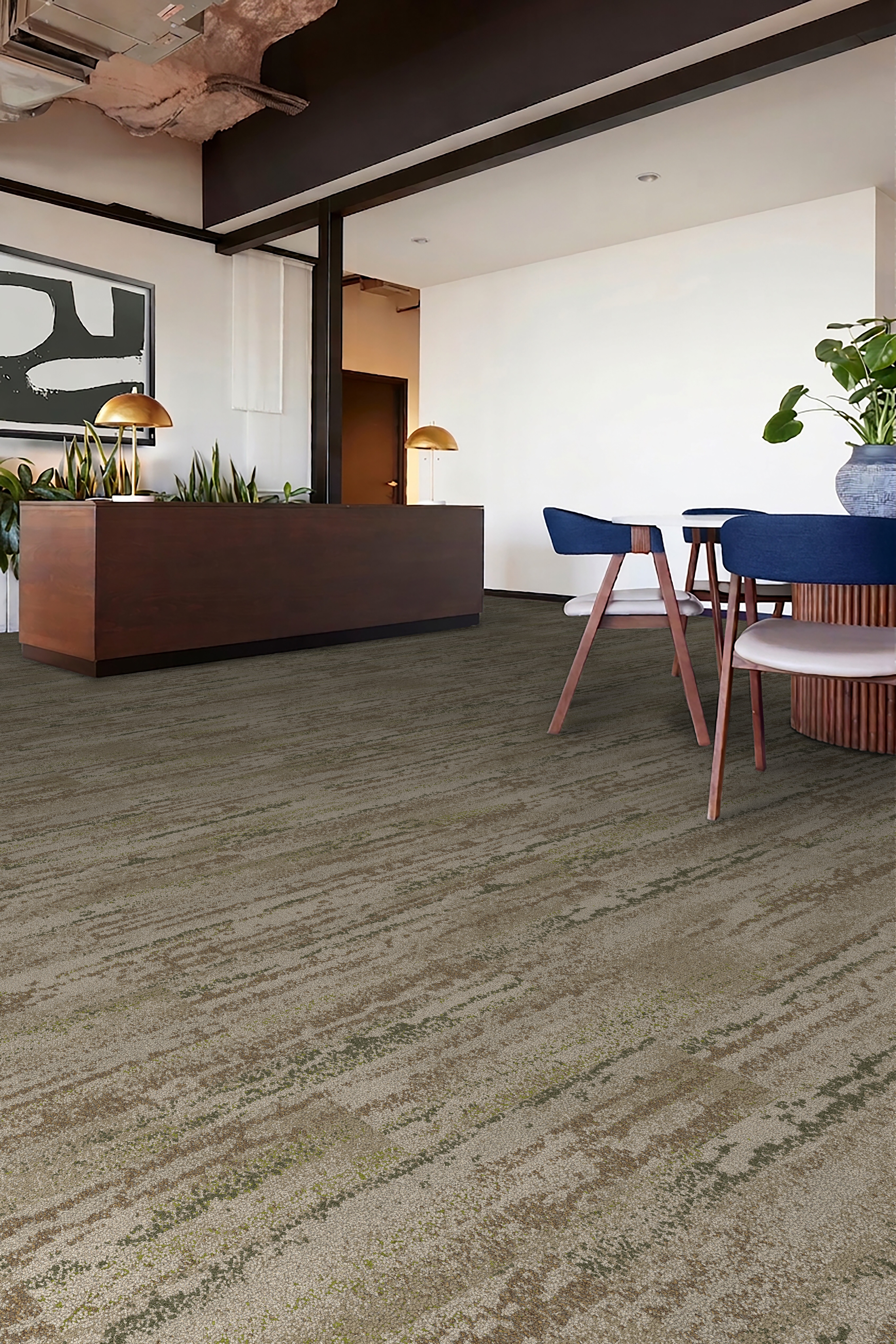 Interface Undulating Water plank carpet tile in workplace reception area