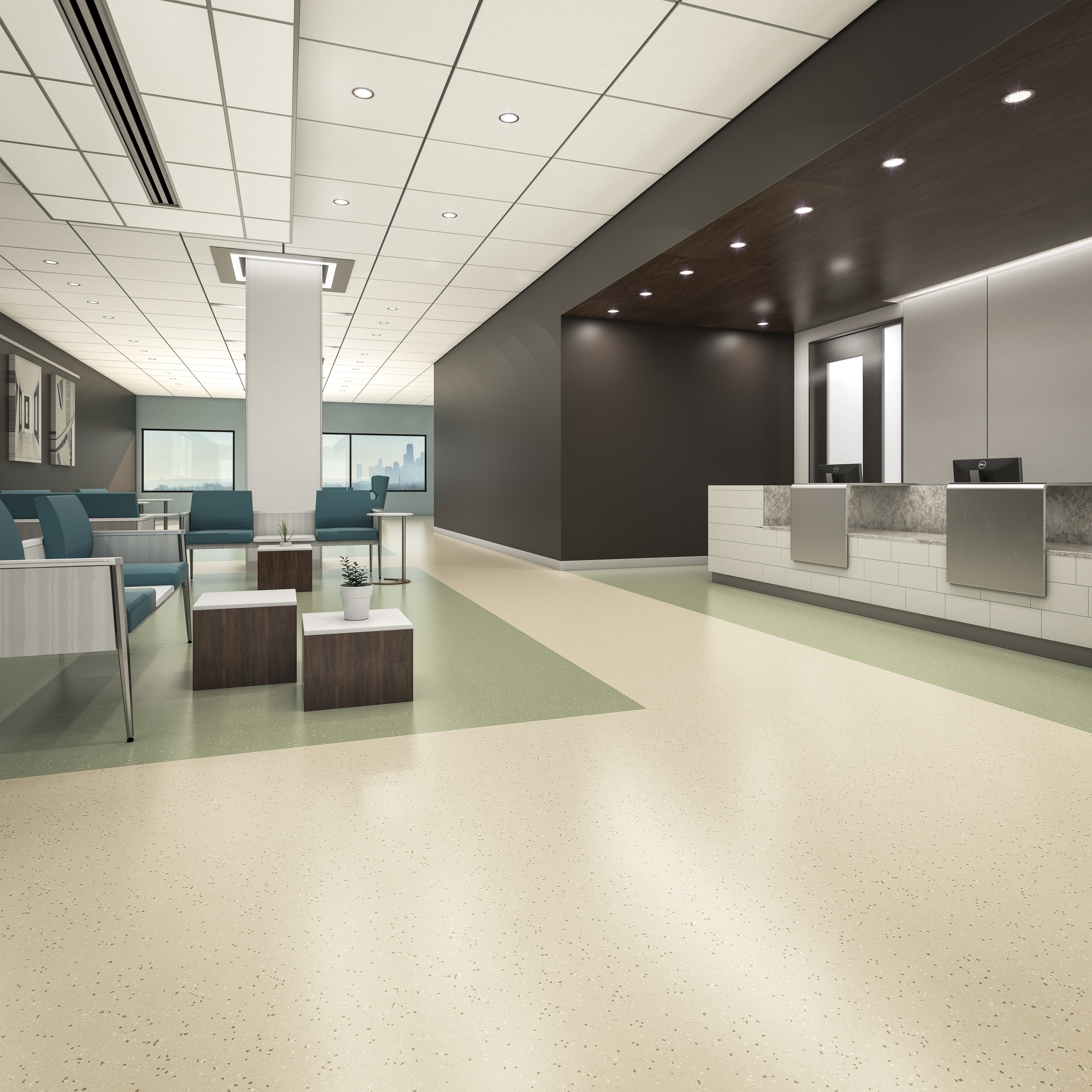 noraplan signa-environcare rubber flooring in reception and waiting area