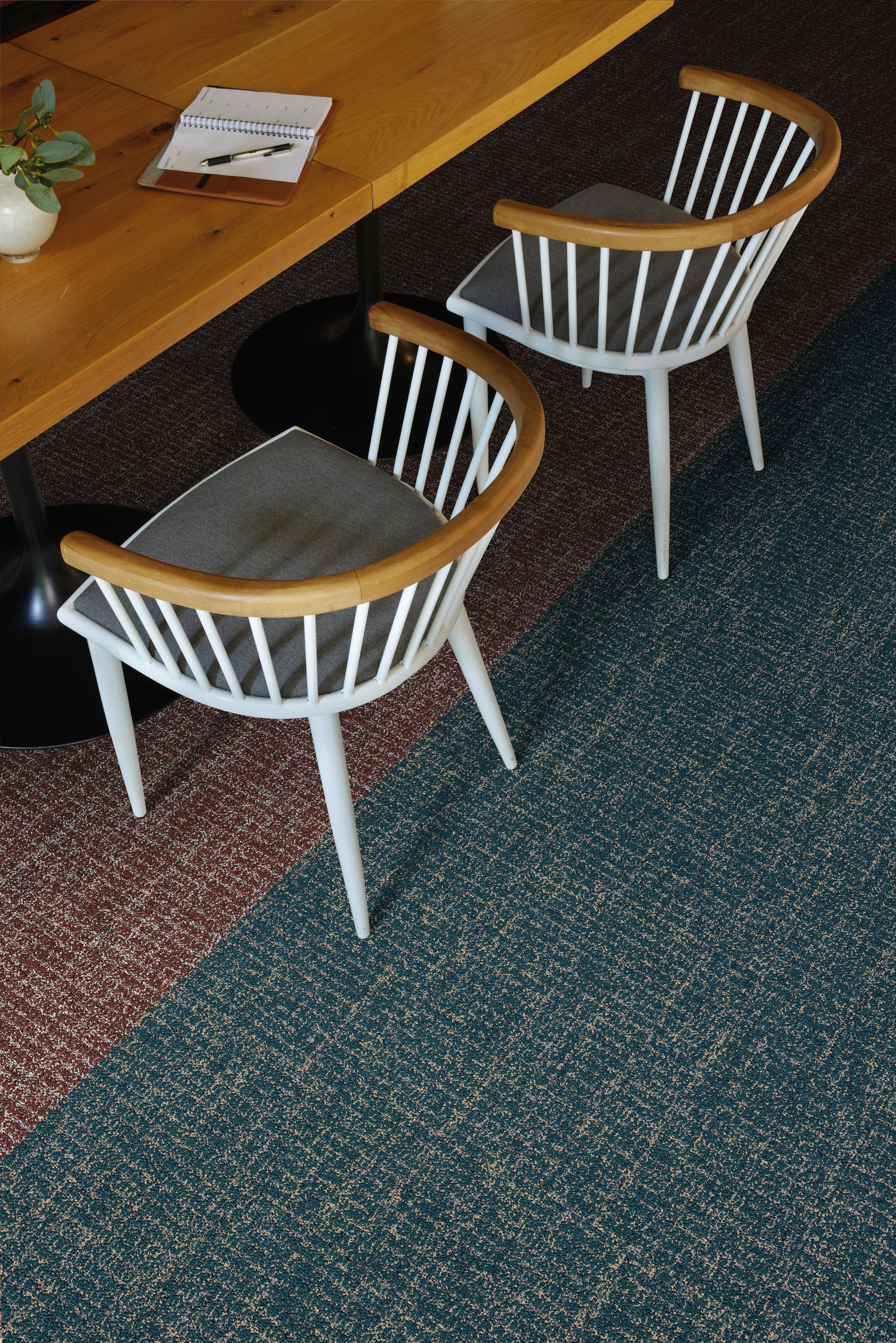Interface Open Ended carpet tile with desk and chairs