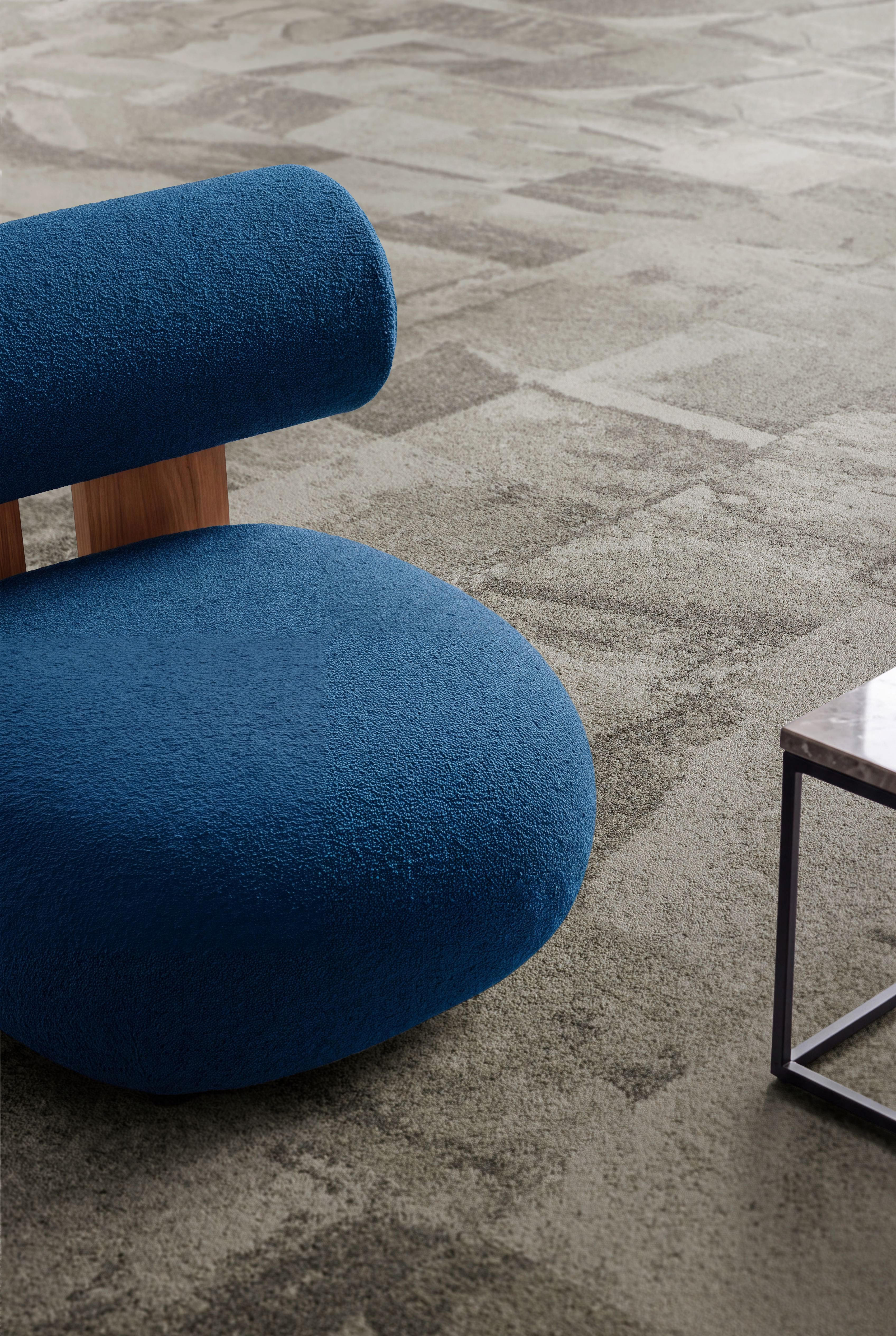 Close-up of Interface Bridgepoint carpet tile in workplace lobby